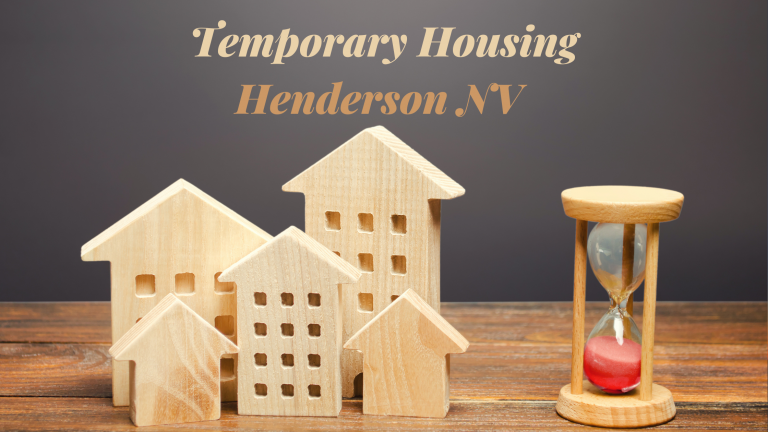 Miniature wooden houses with an hourglass symbolizing temporary housing in Henderson NV